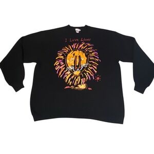 Vintage Ken Done I Love Lions Sweatshirt Black Graphic Crewneck Art 80s 90s OSFM